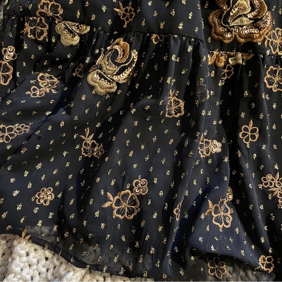 Express Long Sleeve Dress in Black with Gold and Bronze Embroidered Floral - Picture 7 of 11